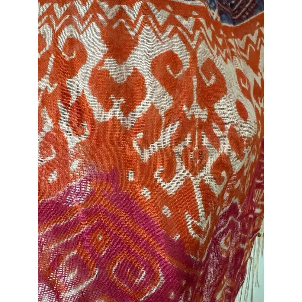 Chico's Phoebe Poncho Linen Semi Sheer Beaded Fringe Southwestern Cowgirl Sz OS - Picture 5 of 7